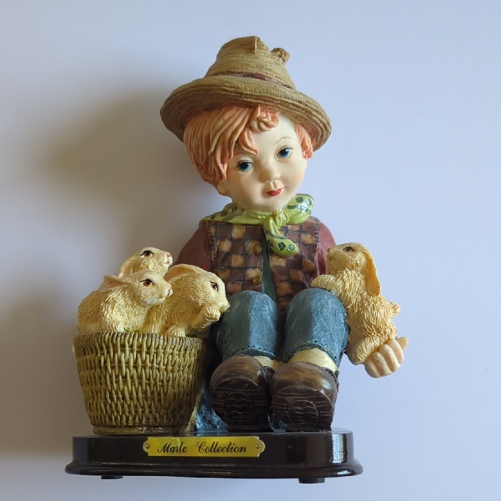 Vintage Boy Child With Basket And Rabbits Marlo Collection Figure Statue #83861
